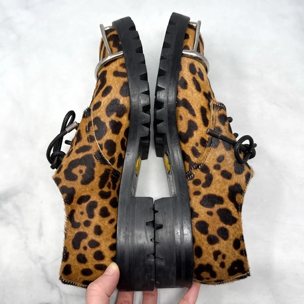 Alexander Wang Lyndon Leopard Calf Hair Leather Platform Lug Sole Oxford Shoes